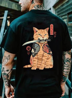 3D printed wide round neck T-shirt for men 3D印花宽圆领T恤男