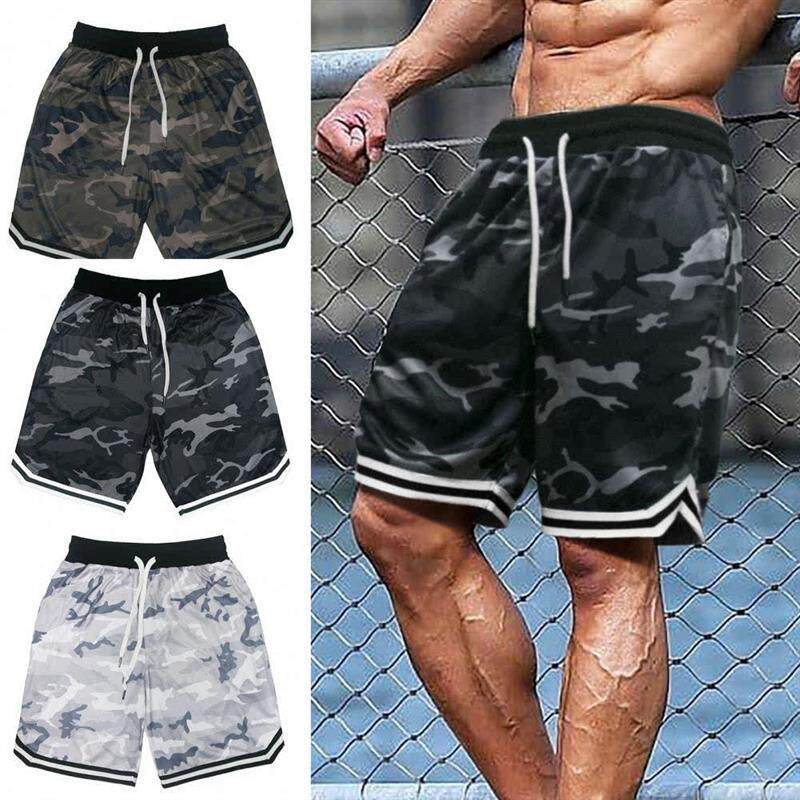 Plus Size Men Fitness Shorts Camouflage Design Waist Drawstr