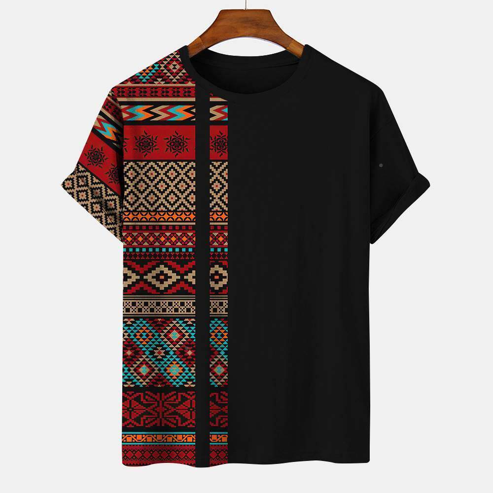 Vintage Men's Striped T-shirts Summer Short Sleeve Shirt