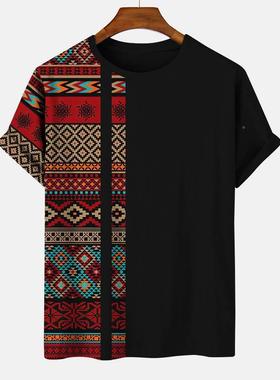 Vintage Men's Striped T-shirts Summer Short Sleeve Shirt