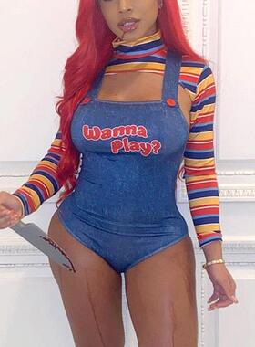 2022 Women Play Movie Character Bodysuit Chucky Doll Costume