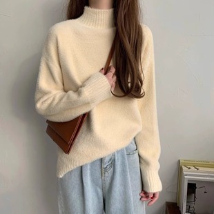 半高领加厚针织打底衫 奶fufu软糯毛衣女 2024冬季 宽松遮肉上衣韩版