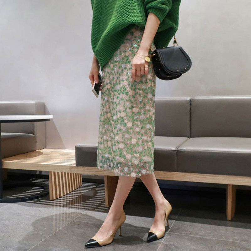 韩国代购blingbling水晶晶 高腰亮片半身裙及膝包臀一步裙