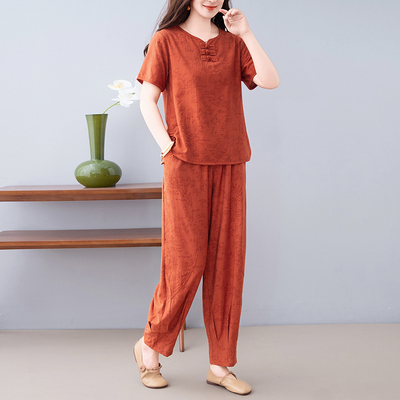 夏季新款两件套装V领短袖T恤