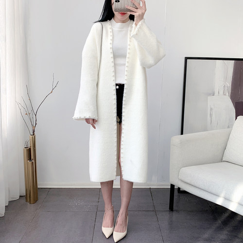 仿水貂绒开衫V领外穿珍珠钉加厚