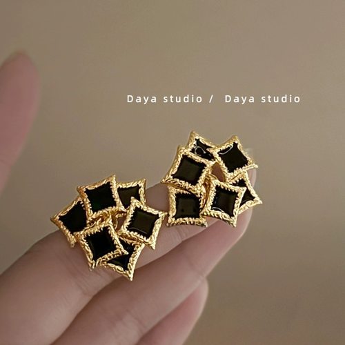 法式合金材质几何耳环女