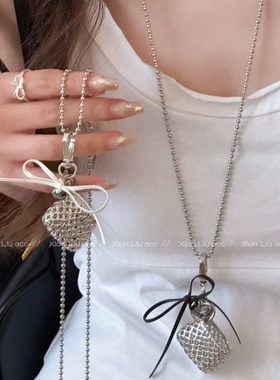 日韩合金材质银色包包项链女