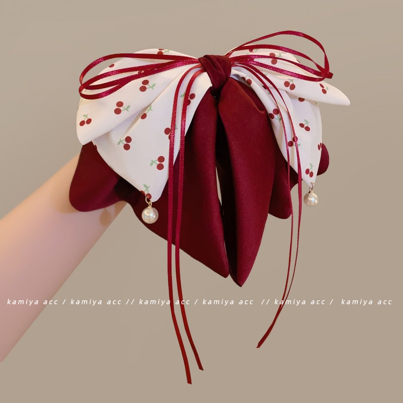 樱桃蝴蝶结飘带抓夹女2025新款