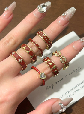 unbeaten新年红色滴釉开口戒指