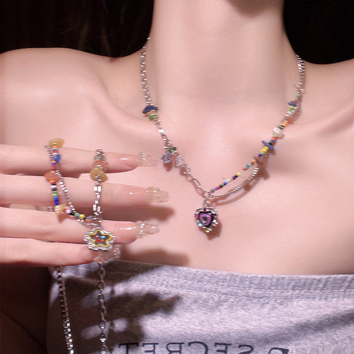 unbeatne新款彩色滴釉爱心项链女