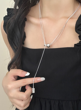 双层简约几何圆球项链2025新款
