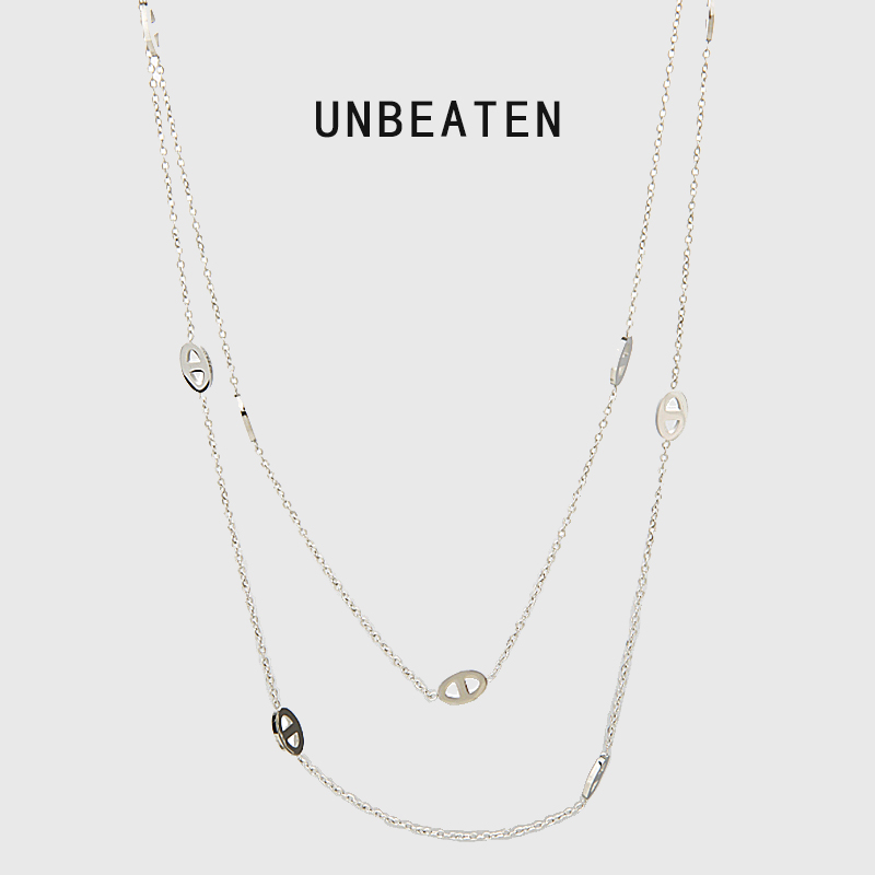 UNBEATEN钛钢猪鼻子项链女高级感叠戴毛衣链超长款轻奢小众锁骨链