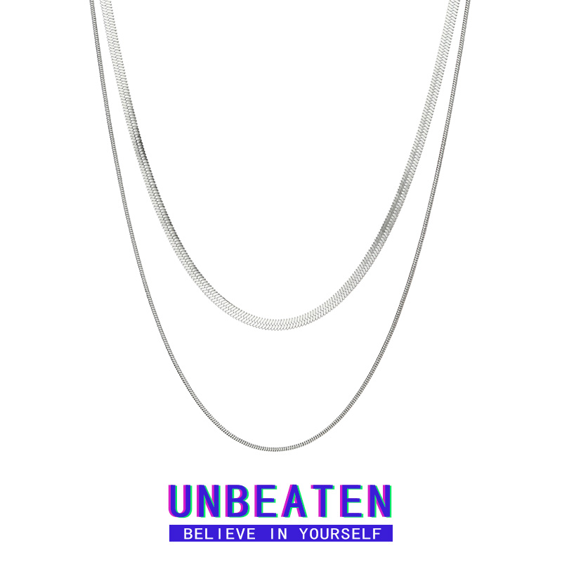 unbeaten双层叠戴钛钢项链女简约