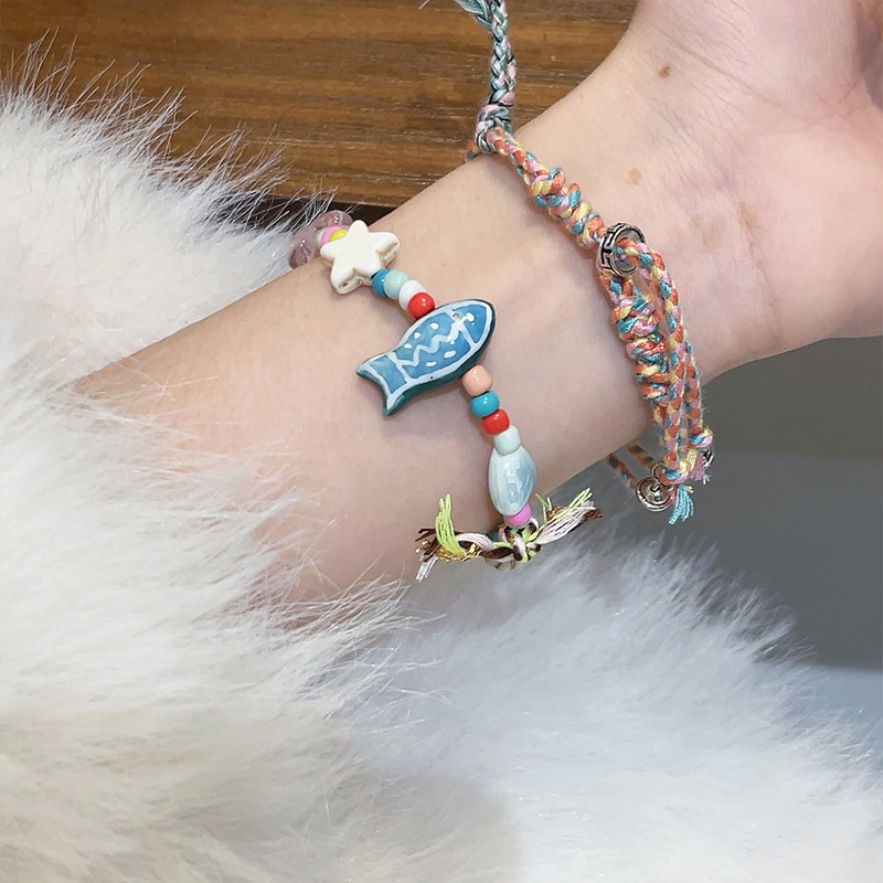 UNBEATEN童趣可爱小鱼串珠手链女生轻奢高级感抽拉式陶瓷手串手饰,饰品/流行首饰/时尚饰品新,手链,淘宝优惠券,粉丝福利购,淘宝优惠卷