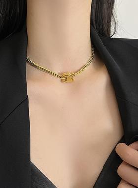 小众不褪色18k金镶锆钛钢项链