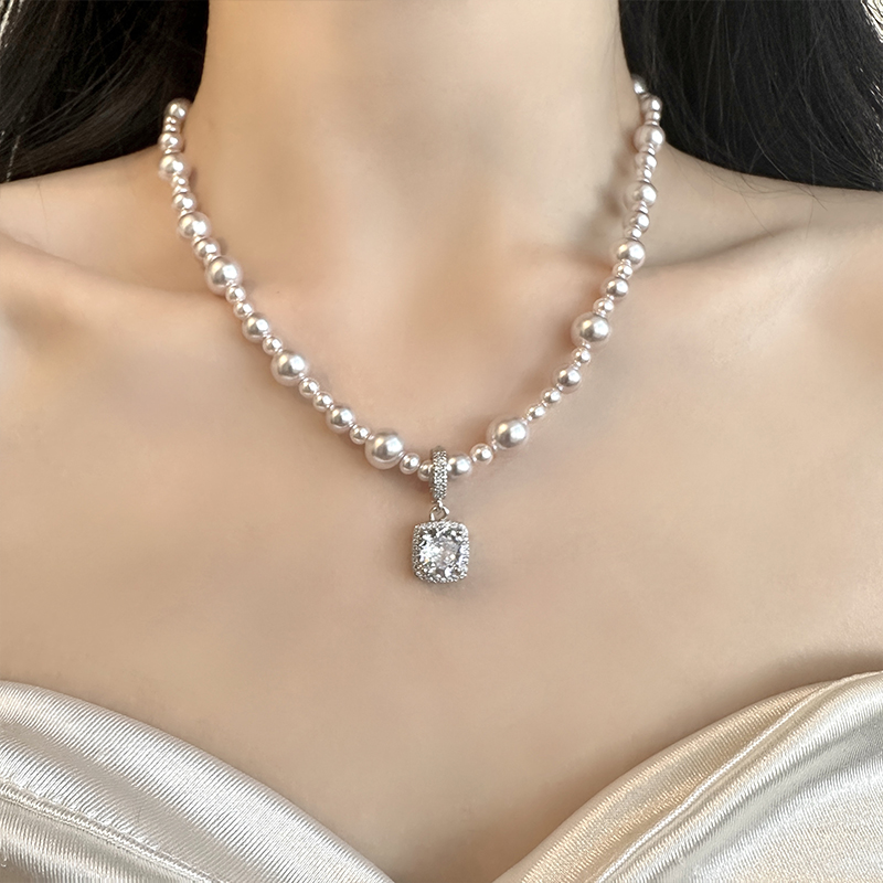 方钻曼塔玫瑰施家珍珠项链轻奢小众高级感锁骨链女时尚气质颈链