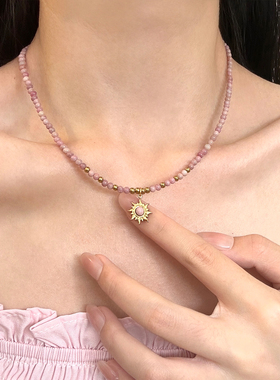天然红纹石钛钢项链女轻奢小众