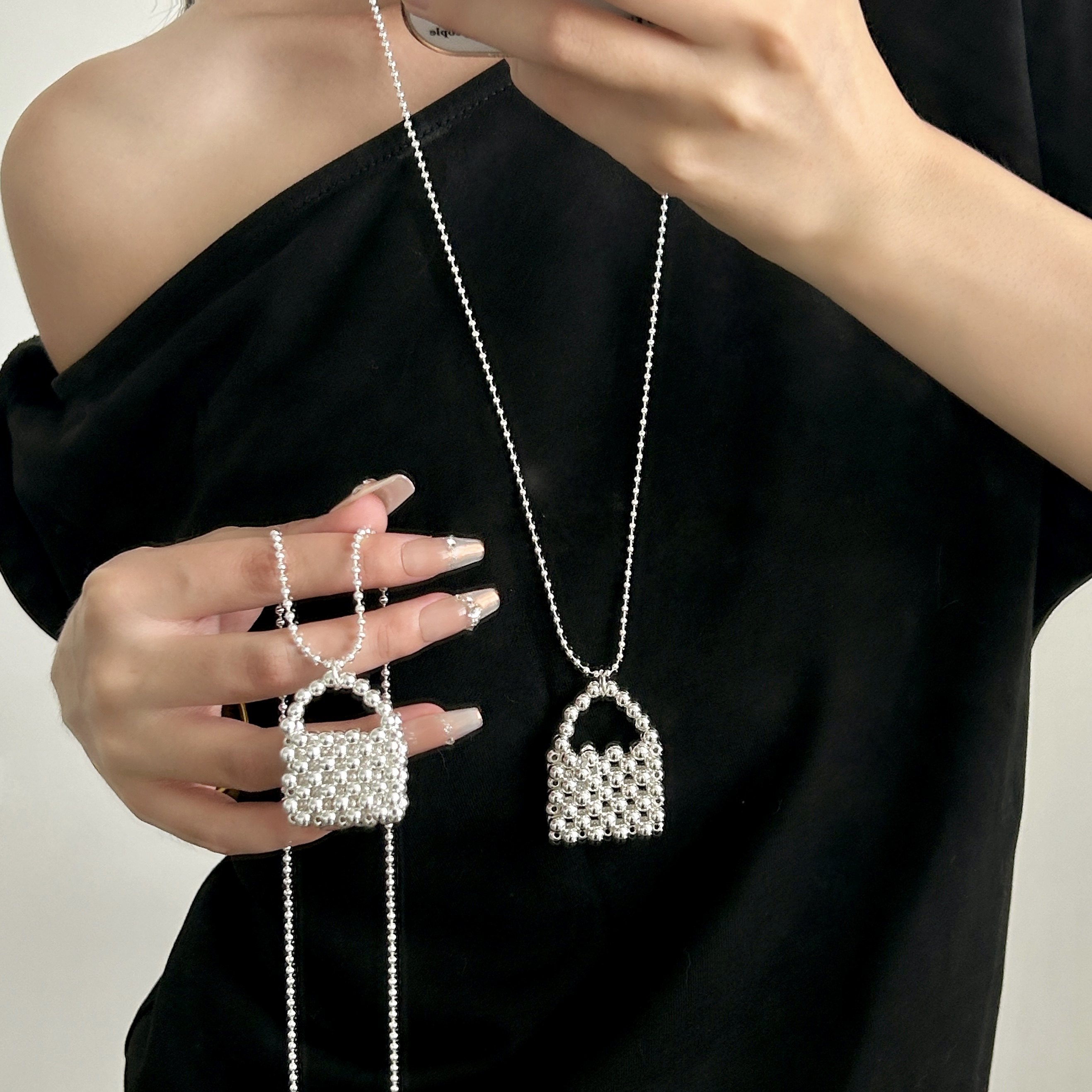 韩国ins风编织金属球包包吊坠项链女小众设计感长款毛衣链配饰品,饰品/流行首饰/时尚饰品新,项链,淘宝优惠券,粉丝福利购,淘宝优惠卷