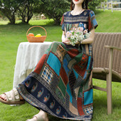 时尚 夏季 新款 中老年妈妈纯棉绸睡裙宽松休闲洋气女士家居服连衣裙