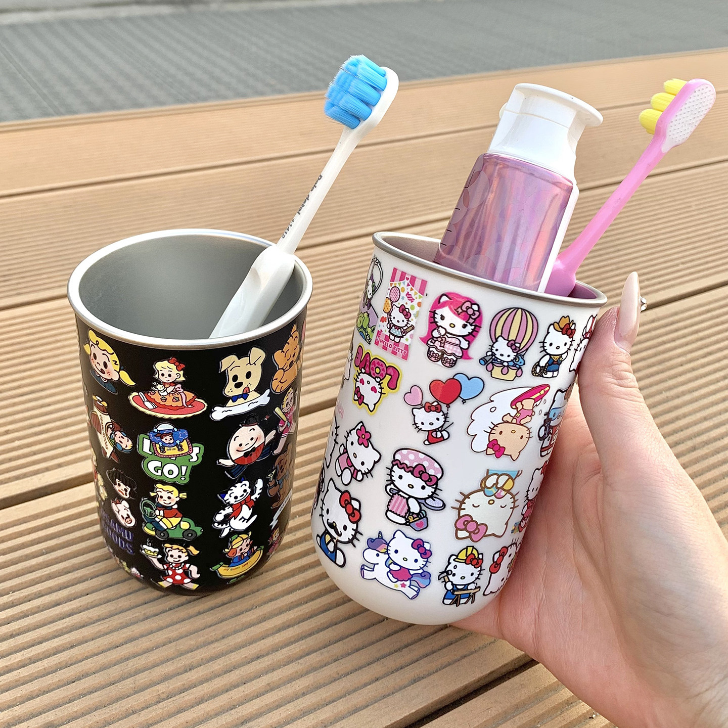 可爱家用漱口杯kitty不锈钢防霉抑菌儿童卡通洗漱杯刷牙杯子情侣