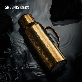 格丽思GREENIS鎏金纯钛传家壶保温壶泡焖茶壶传世壶机械测温900ml