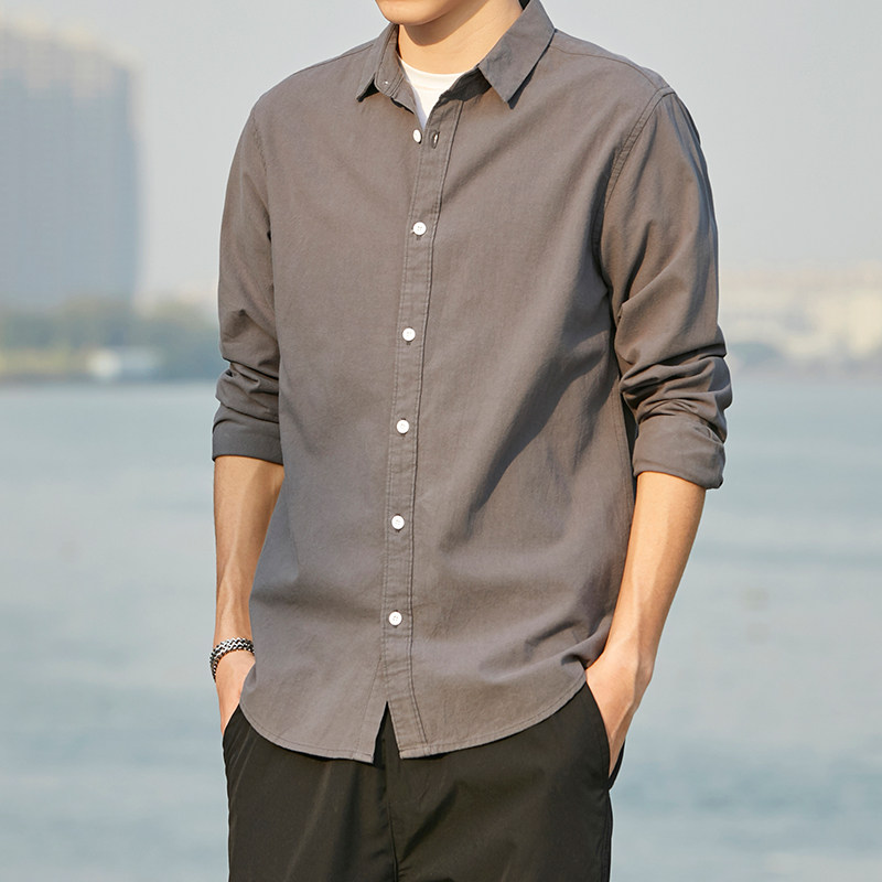 高级感衬衫长袖休闲潮流薄款男士日系2026年春工装白色潮纯棉衬衫