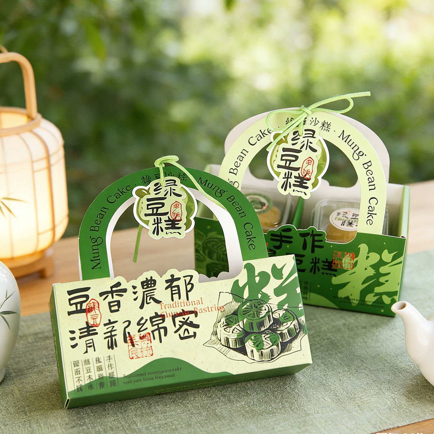 创意绿豆糕手提包装盒新款中式手工冰糕点心伴手礼空盒子端午节