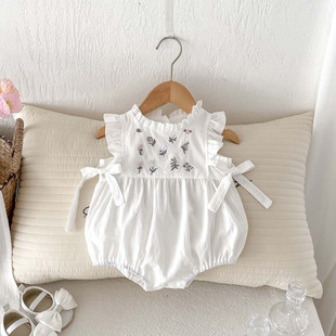 婴儿夏装无袖哈衣女宝宝洋气公主连体衣夏季薄款婴幼儿百天包屁衣