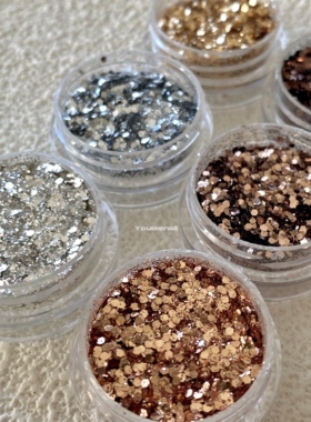 Youleenail韩国金色银色香槟色亮片 涩味美甲闪片亮粉好搭配色6色