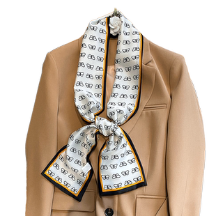 复古橙色字母丝巾女发带篙级感长条搭配衬衣小领巾绑包包丝带腰带