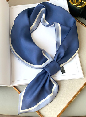 深蓝色丝巾小长条女领带细窄飘带装饰衬衣西装小领巾绑包腰带发带