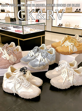 真皮~8cm内增高德训鞋女2026新款珍珠蕾丝鞋带运动休闲鞋百搭女鞋