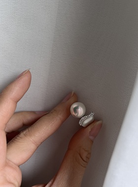 Stella手作 一尾鲸鱼 极光炫彩淡水爱迪生珍珠戒指通体银