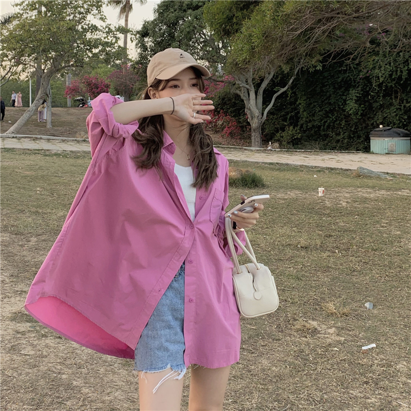 Real price loose and versatile medium length long sleeve shirt sunscreen shirt