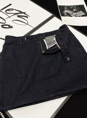 CCA自制小众辣妹风深蓝色牛仔半身裙高腰包臀A字裙无内衬短裙女夏