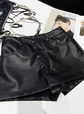 CCA自制性感纯欲风辣妹高腰包臀皮裙裤显瘦PU皮短裤黑色皮裙裤女