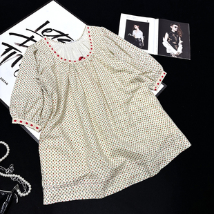 CCA自制红织带中袖 圆领蕾丝花边慵懒连衣裙度假风碎花连衣短裙女