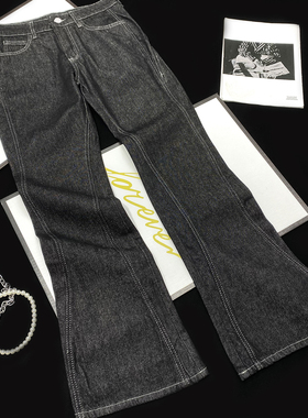 CCA自制美式辣妹风黑色低腰微喇牛仔裤修身显瘦百搭拖地喇叭裤女
