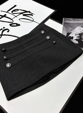 CCA自制老钱风复古毛呢a字裙深灰色呢子包臀裙防走光半身裙短裙女