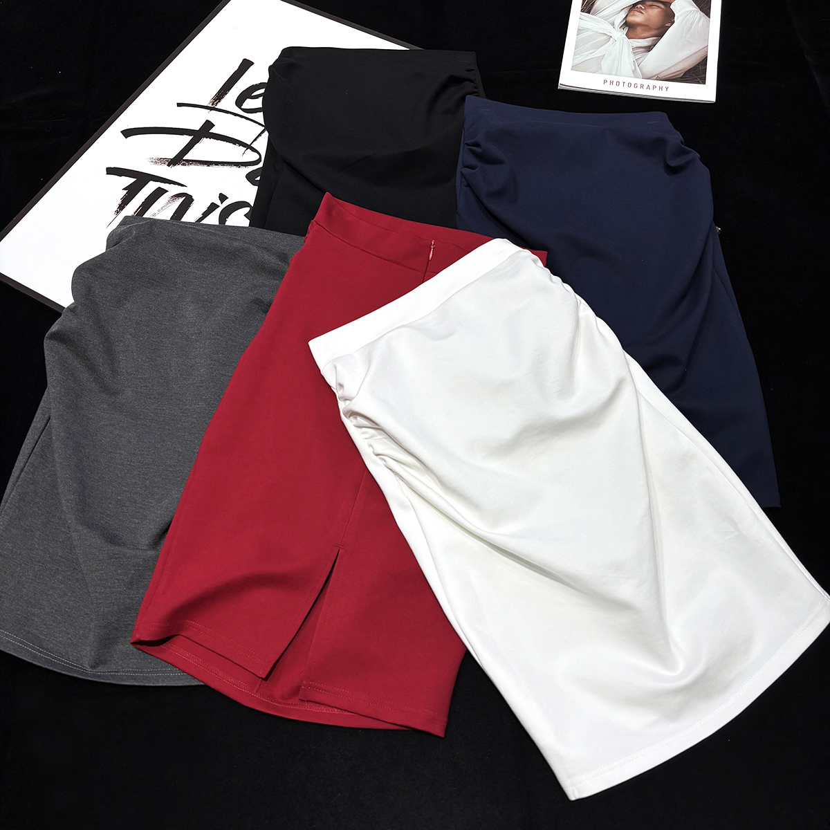 CCA自制美式老钱风纯色美胯包臀裙一步裙中裙后开衩OL高腰半身裙