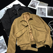 CCA自制高街辣妹短款 麂皮绒外套复古设计感工装 机车皮衣皮夹克女