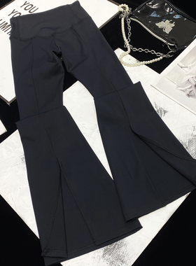 CCA自制辣妹风黑色弹力喇叭裤高腰紧身包臀大长腿开叉瑜伽裤女夏