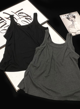 CCA自制简约高级感黑灰色系百搭休闲慵懒风宽带女背心宽松吊带衫