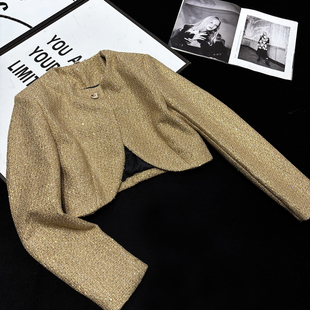 外套亮闪闪演出长袖 亮片编织西装 坎肩外搭女 复古短款 CCA自制美式