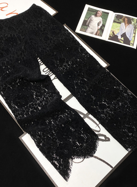 CCA自制复古黑色镂空蕾丝刺绣长裤设计感松紧腰度假风直筒休闲裤