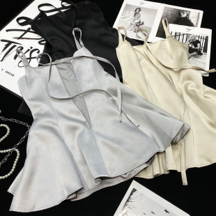 CCA自制纯欲风少女氛围感飘带缎面连衣裙A字裙亮面醋酸吊带裙裙子