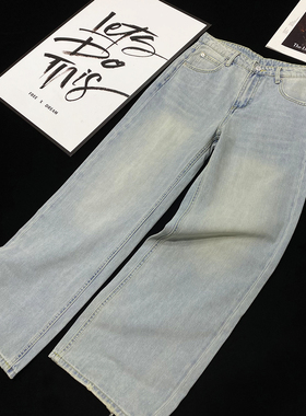 CCA自制ins晴空蓝中低腰牛仔裤水洗浅蓝色辣妹牛仔长裤直筒裤女潮