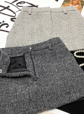 CCA自制高街美式复古毛呢半身裙A字裙高腰加厚外搭灰色呢子短裙女