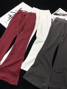 拖地休闲喇叭裤 CCA秋冬加绒加厚抽绳微喇卫裤 高腰显瘦白色运动裤