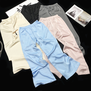 CCA自制仿绸缎亮面醋酸松紧腰阔腿裤 女 垂感冰丝拖地直筒缎面长裤